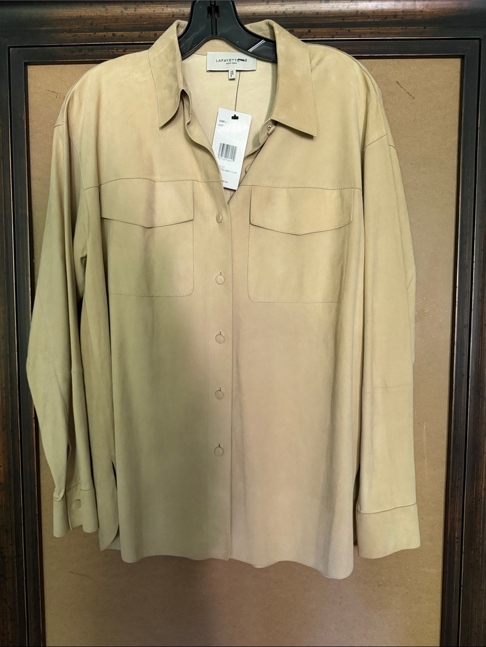 Lafayette 148 New York Sandstone Suede Utility Shirt Jacket